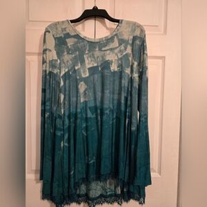 LOGO by Lori Goldstein Blue Tie-Dye Long Sleeve Top